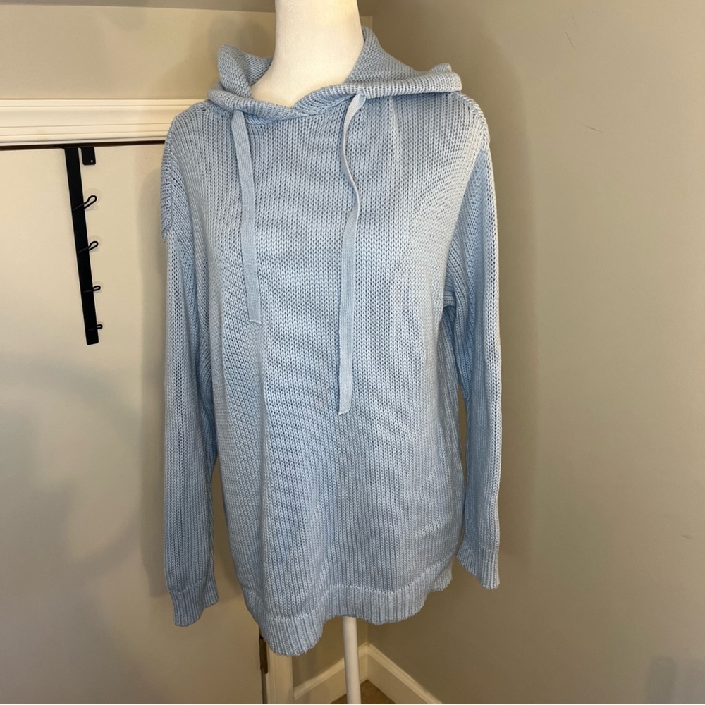 AQUA Womens Light Blue 100% Cotton Shaker Knit‎ Pullover Hoodie Sweater XS